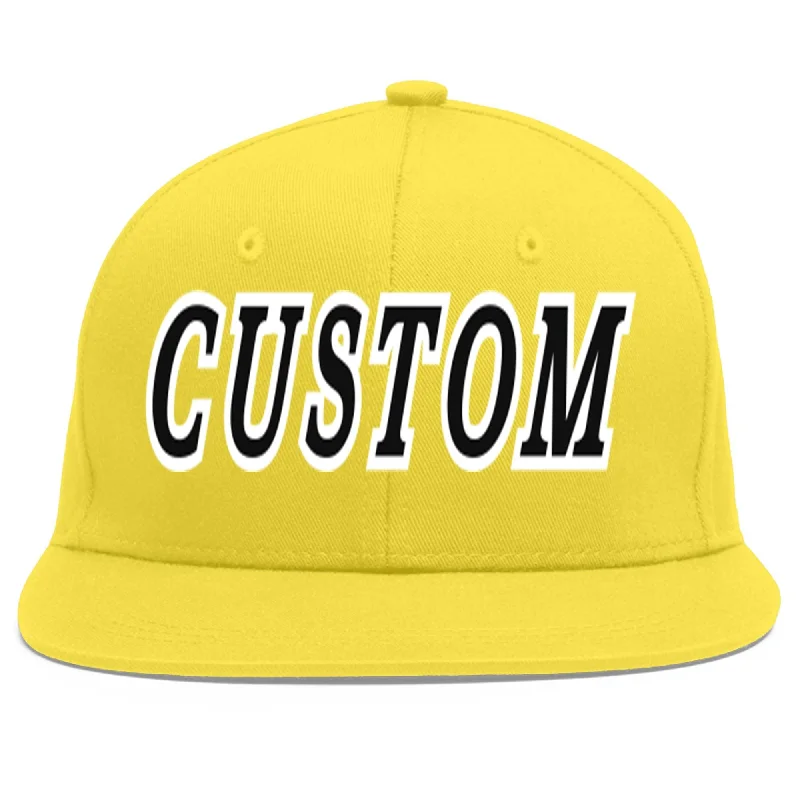 Custom Light Gold Black-White Flat Eaves Sport Baseball Cap