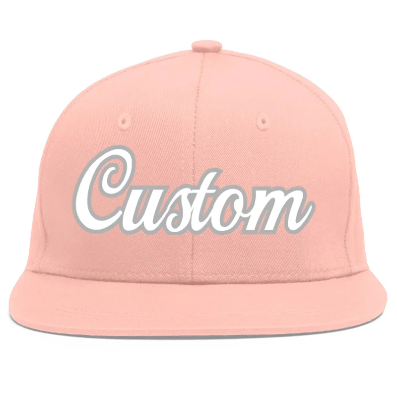 Custom Pink White-Gray Flat Eaves Sport Baseball Cap