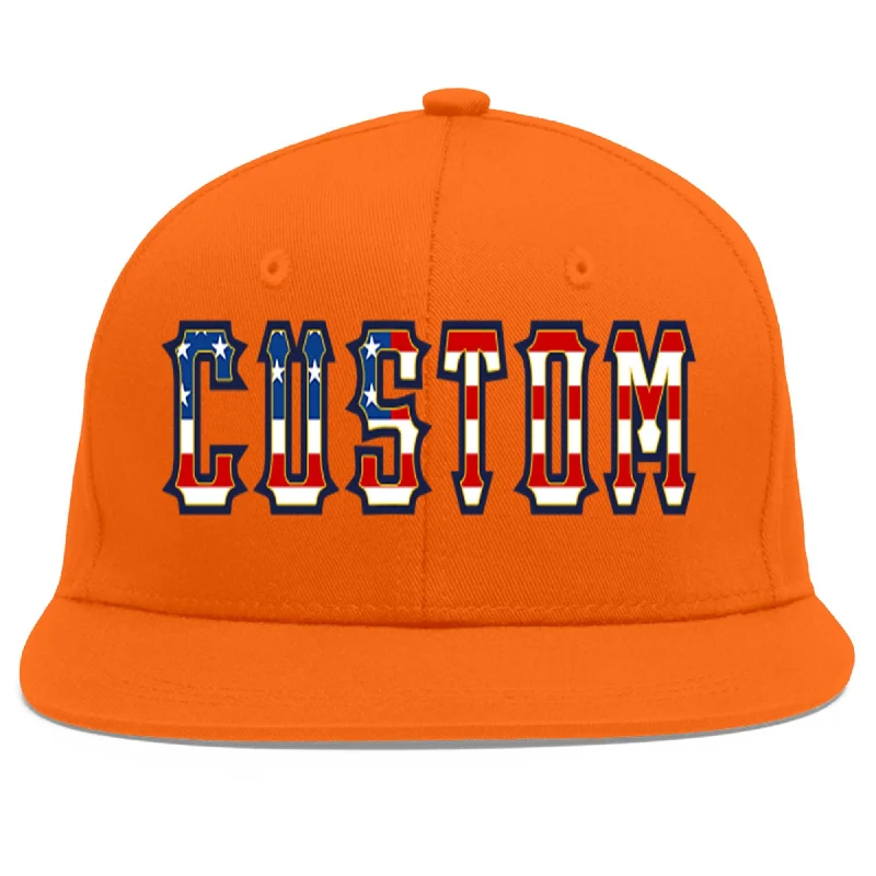 Custom Orange Vintage USA Flag-Gold Flat Eaves Sport Baseball Cap