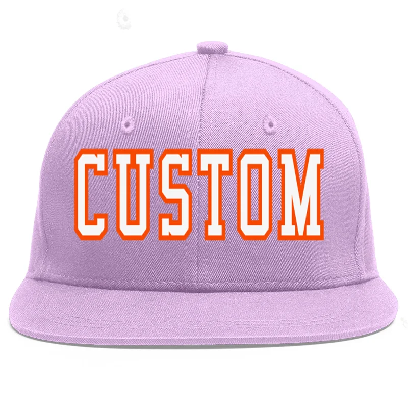 Custom Light Purple White-Orange Flat Eaves Sport Baseball Cap