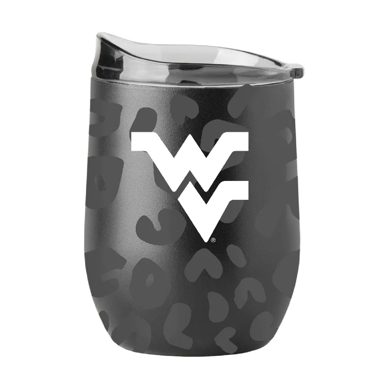 West Virginia Leopard 16oz Black Powder Coat Curved Beverage