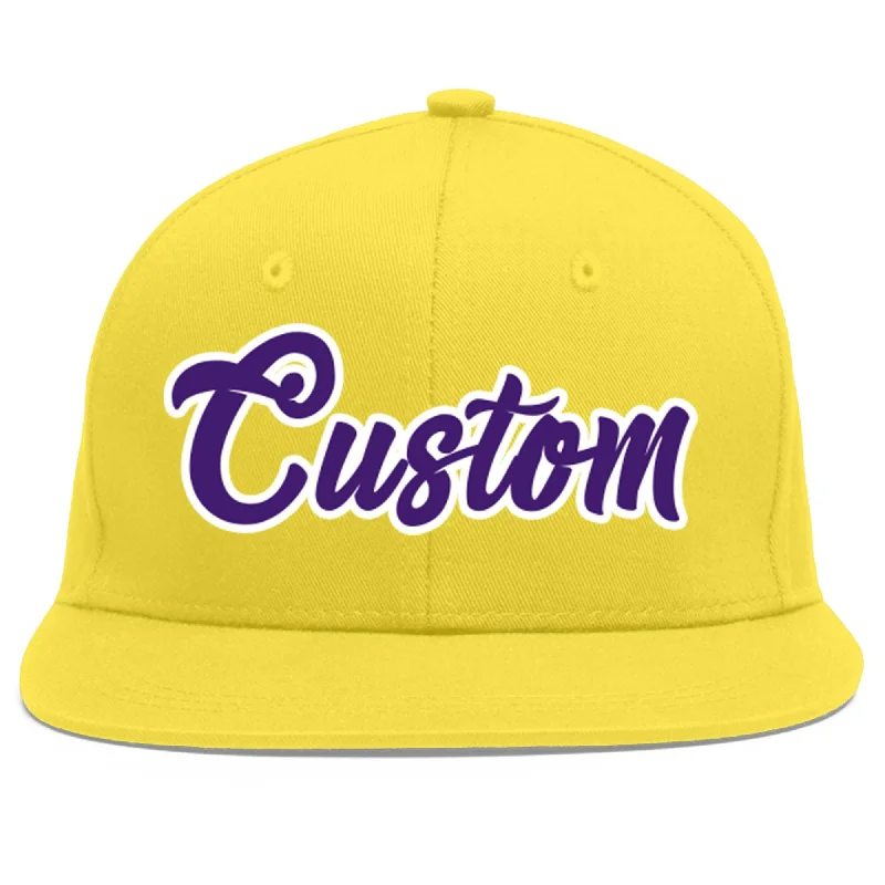 Custom Light Gold purple-White Flat Eaves Sport Baseball Cap