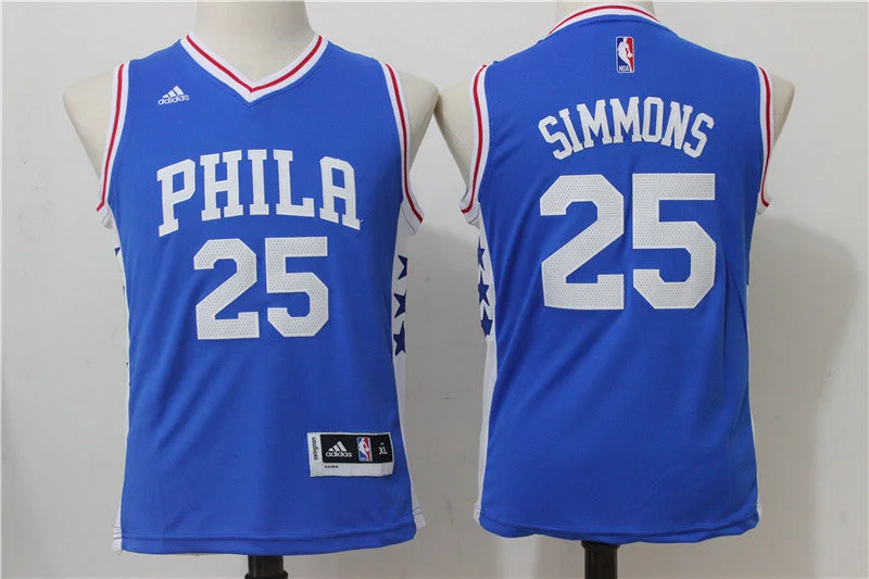 76ers 25 Ben Simmons Blue Youth Swingman Basketball Jersey