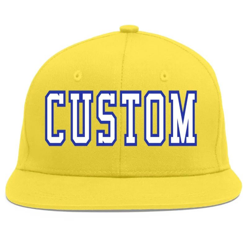 Custom Light Gold White-Royal Flat Eaves Sport Baseball Cap