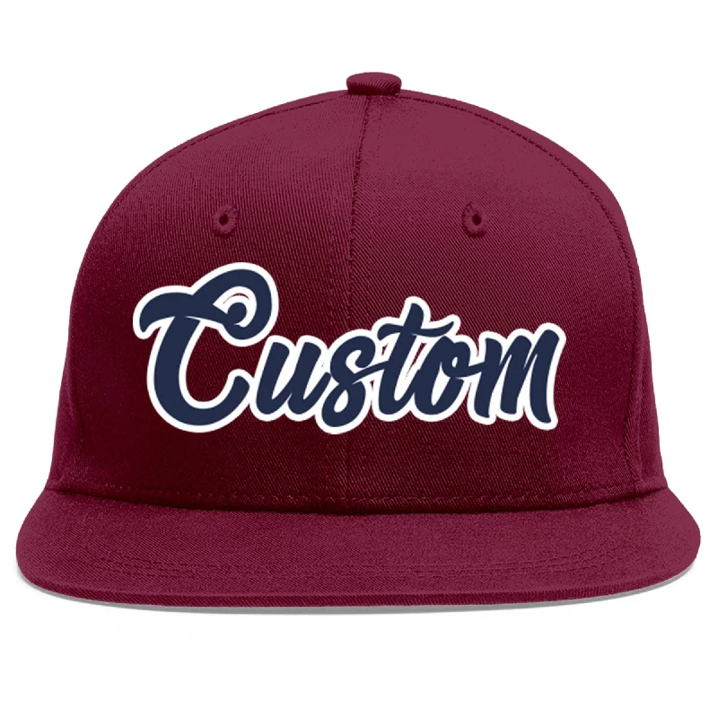 Custom Crimson Navy-White Flat Eaves Sport Baseball Cap