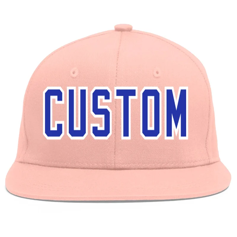 Custom Pink Royal-White Flat Eaves Sport Baseball Cap