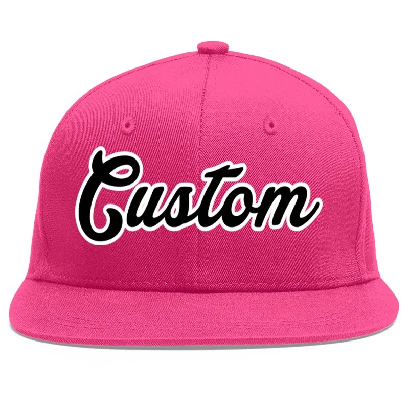 Custom Rose Red Black-White Flat Eaves Sport Baseball Cap