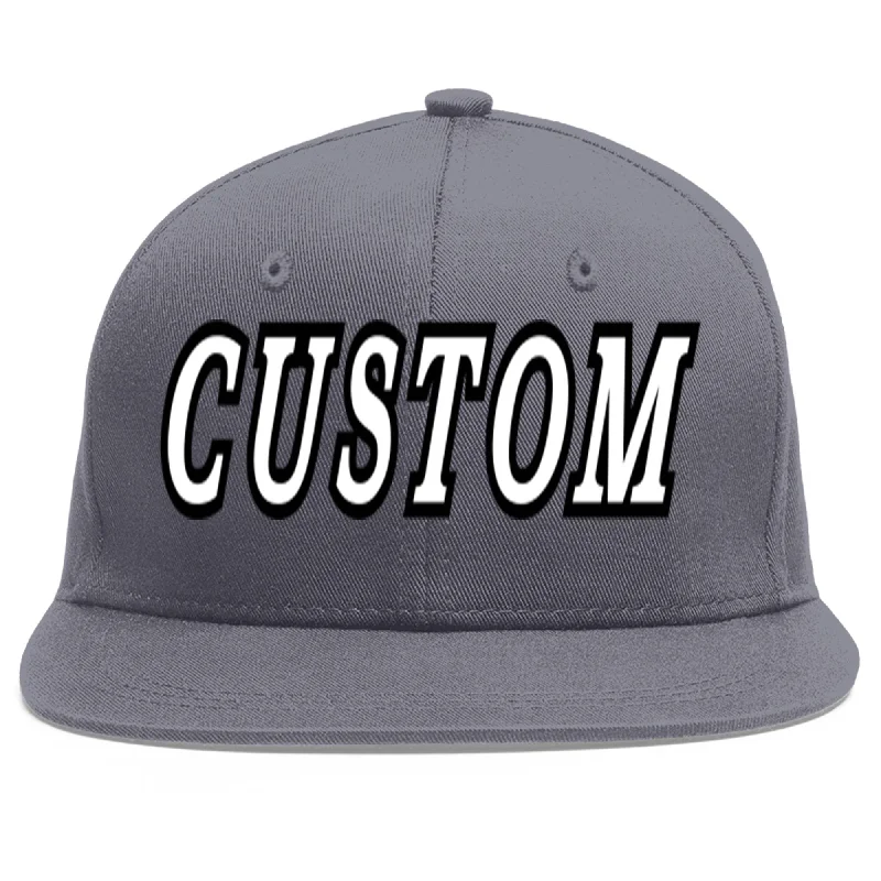 Custom Dark Gray White-Black Flat Eaves Sport Baseball Cap