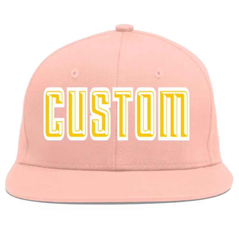 Custom Pink Gold-White Flat Eaves Sport Baseball Cap