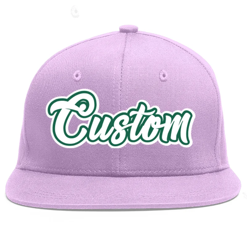 Custom Light Purple White-Kelly Green Flat Eaves Sport Baseball Cap