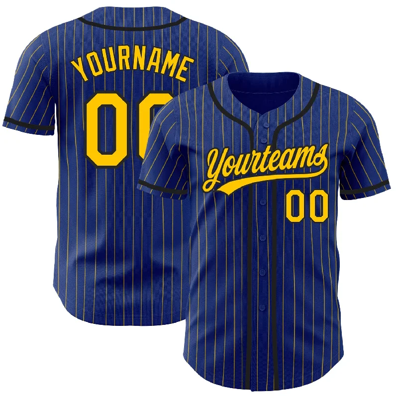 Custom Royal Yellow Pinstripe Black Authentic Baseball Jersey