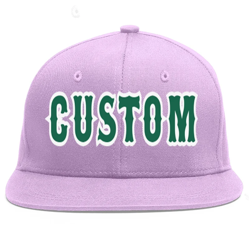 Custom Light Purple Kelly Green-White Flat Eaves Sport Baseball Cap