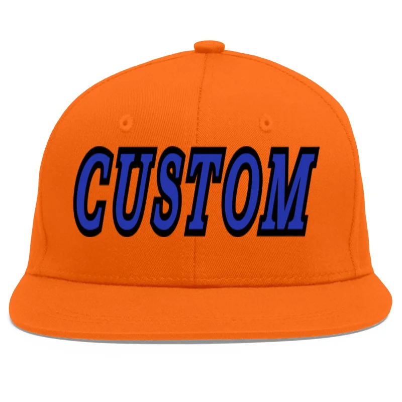 Custom Orange Royal-Black Flat Eaves Sport Baseball Cap