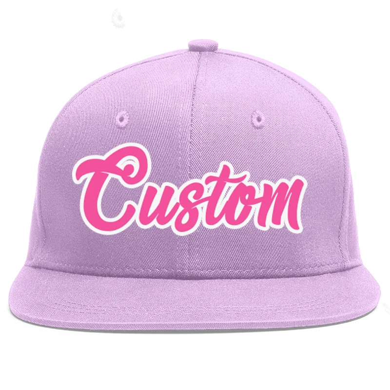 Custom Light Purple Pink-White Flat Eaves Sport Baseball Cap