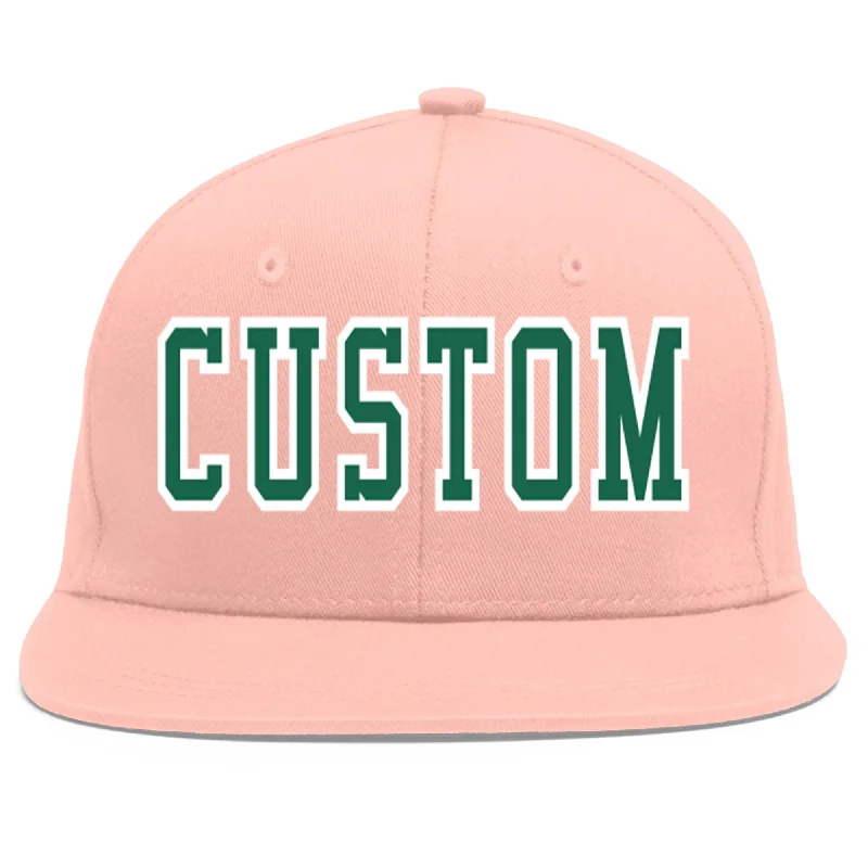 Custom Pink Kelly Green-White Flat Eaves Sport Baseball Cap