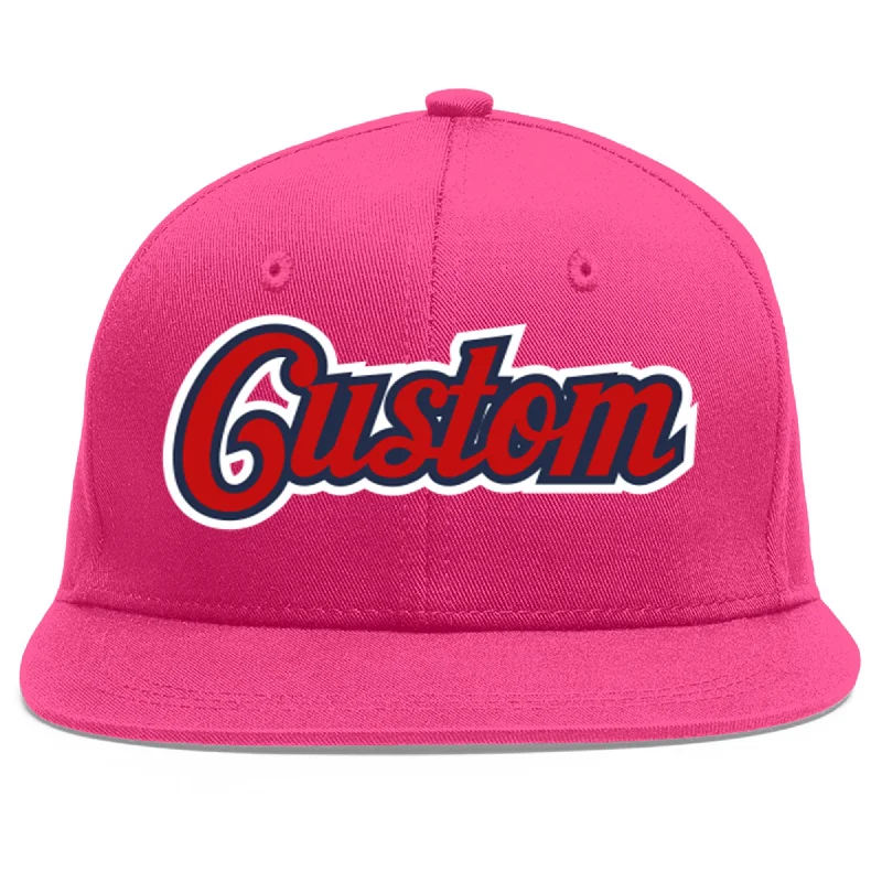 Custom Rose Red Red-Navy Flat Eaves Sport Baseball Cap