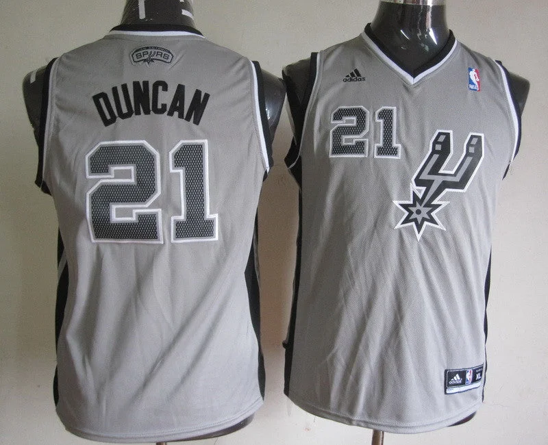 Spurs 21 Duncan Grey Youth Basketball Jersey