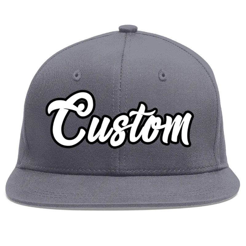 Custom Dark Gray White-Black Flat Eaves Sport Baseball Cap