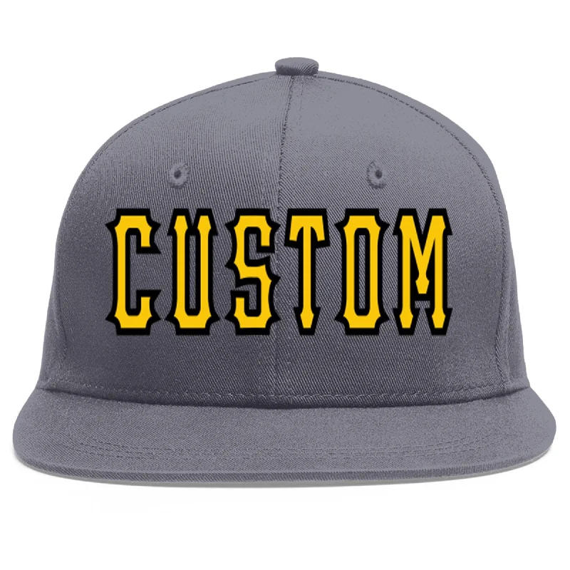 Custom Dark Gray Gold-Black Flat Eaves Sport Baseball Cap