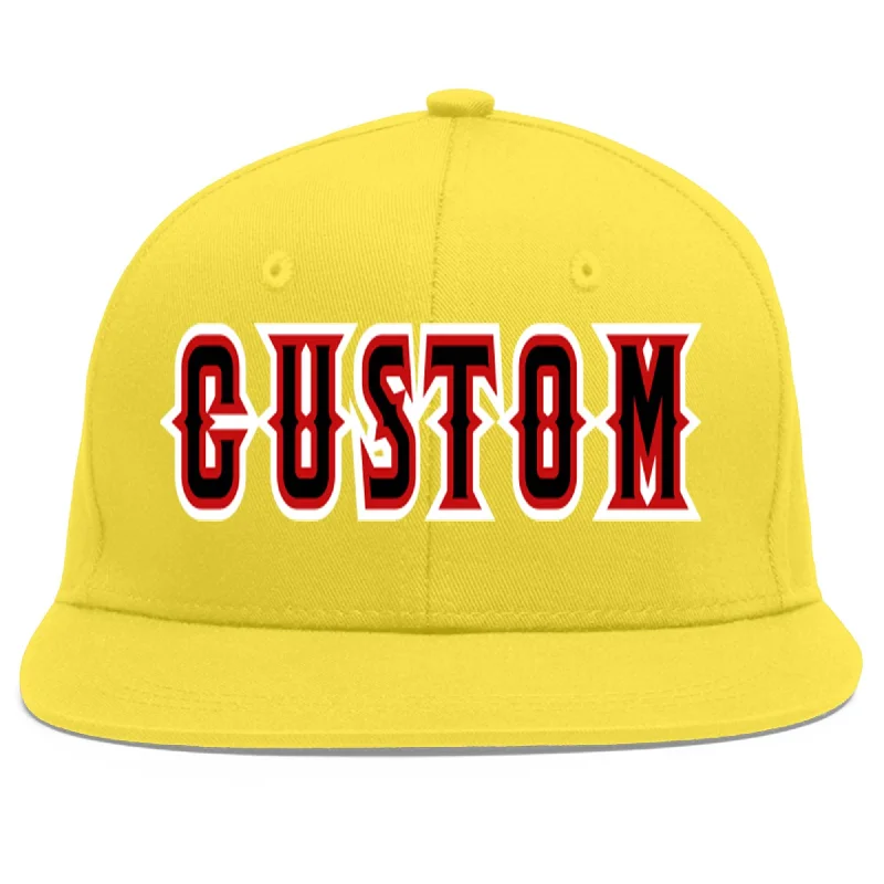 Custom Light Gold Black-Red Flat Eaves Sport Baseball Cap