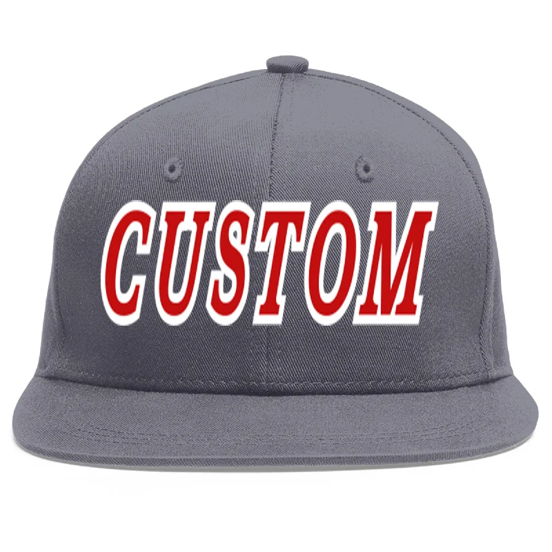 Custom Dark Gray Red-White Flat Eaves Sport Baseball Cap