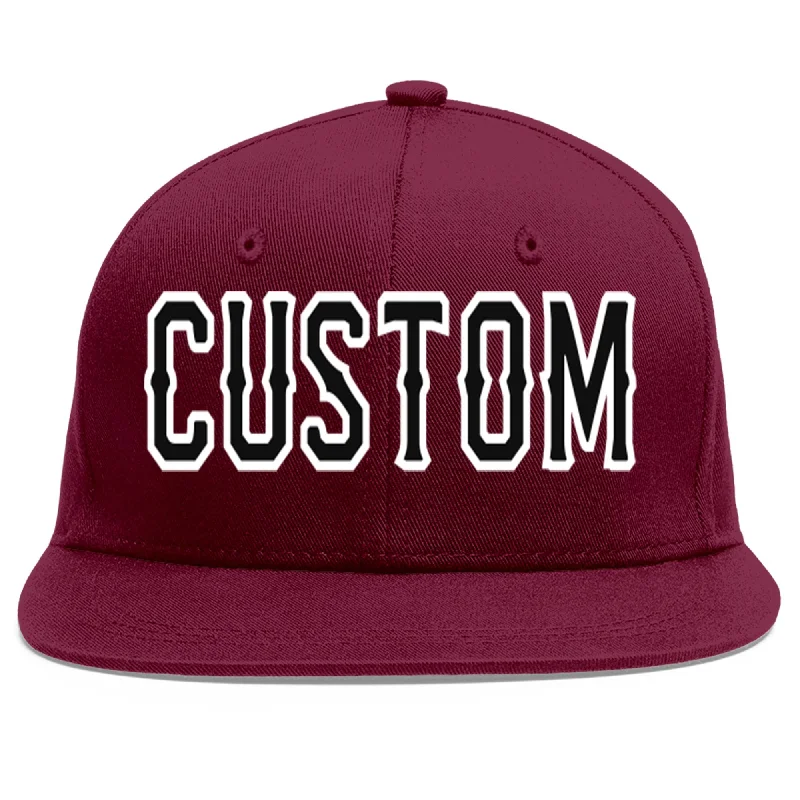 Custom Crimson Black-White Flat Eaves Sport Baseball Cap