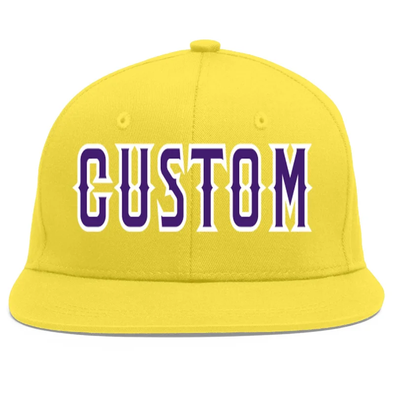 Custom Light Gold purple-White Flat Eaves Sport Baseball Cap