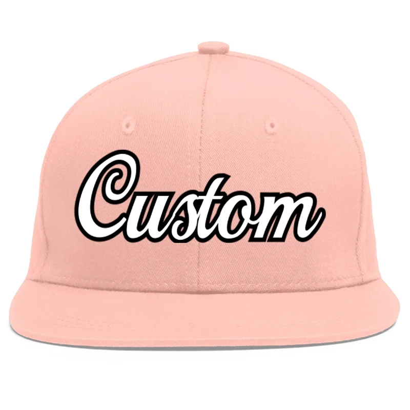 Custom Pink White-Black Flat Eaves Sport Baseball Cap