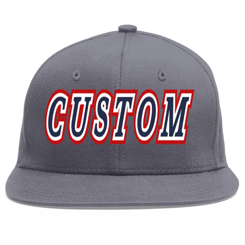 Custom Dark Gray Navy-White Flat Eaves Sport Baseball Cap