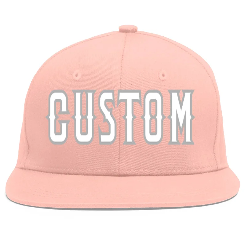 Custom Pink White-Gray Flat Eaves Sport Baseball Cap