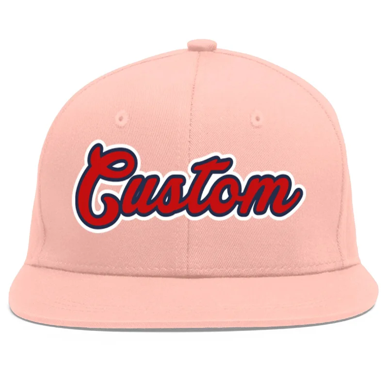 Custom Pink Red-Navy Flat Eaves Sport Baseball Cap