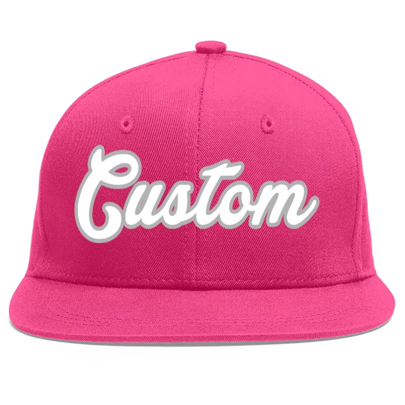 Custom Rose Red White-Gray Flat Eaves Sport Baseball Cap