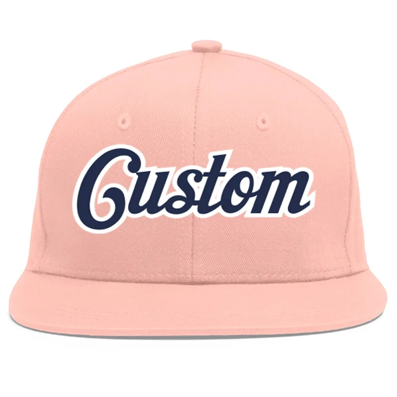 Custom Pink Navy-White Flat Eaves Sport Baseball Cap