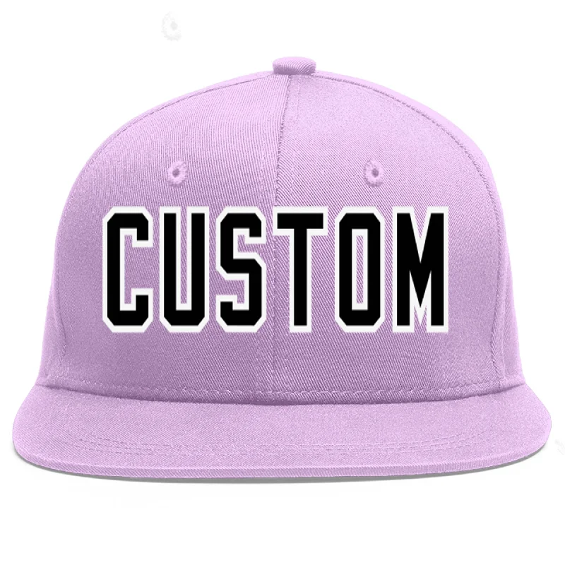 Custom Light Purple Black-White Flat Eaves Sport Baseball Cap