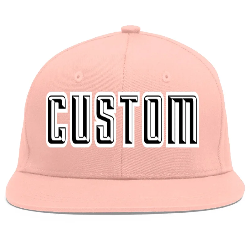 Custom Pink Black-White Flat Eaves Sport Baseball Cap