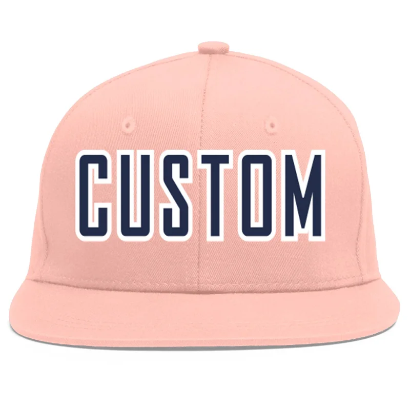 Custom Pink Navy-White Flat Eaves Sport Baseball Cap