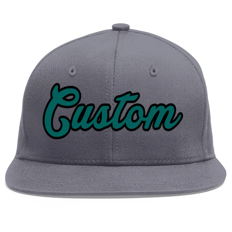 Custom Dark Gray Aqua-Black Flat Eaves Sport Baseball Cap