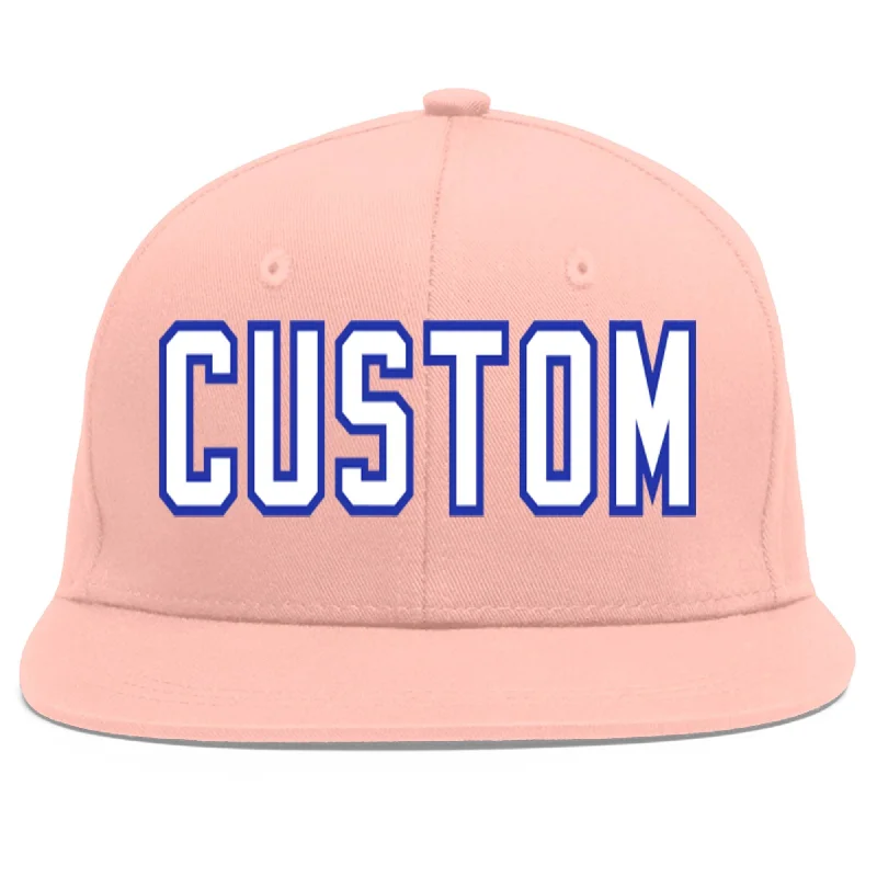 Custom Pink White-Royal Flat Eaves Sport Baseball Cap