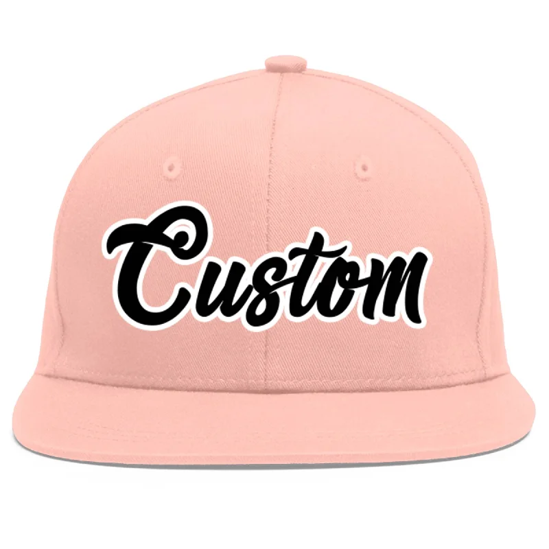 Custom Pink Black-White Flat Eaves Sport Baseball Cap