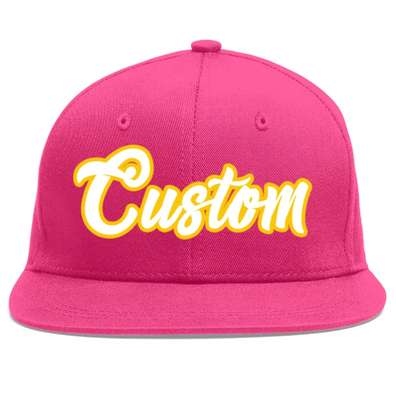 Custom Rose Red White-Gold Flat Eaves Sport Baseball Cap