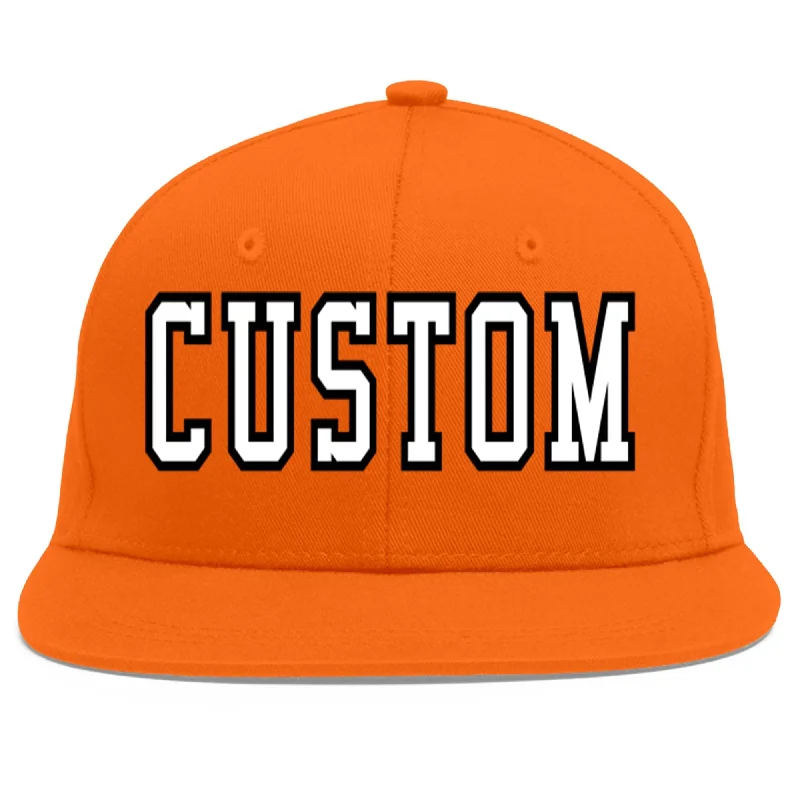 Custom Orange White-Black Flat Eaves Sport Baseball Cap