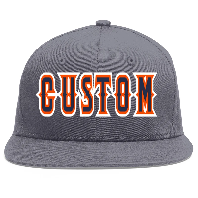 Custom Dark Gray Navy-Orange Flat Eaves Sport Baseball Cap