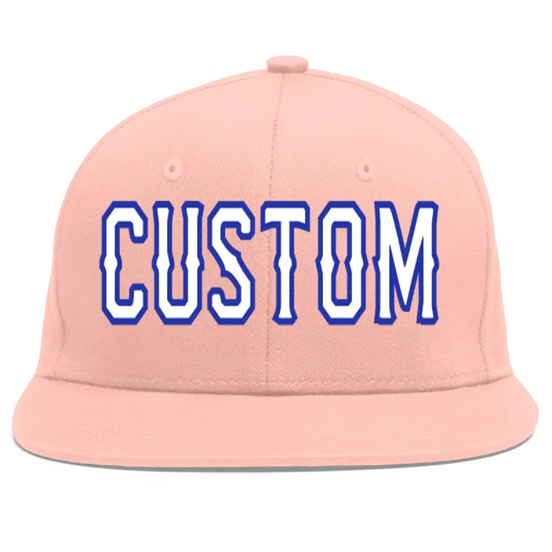 Custom Pink White-Royal Flat Eaves Sport Baseball Cap