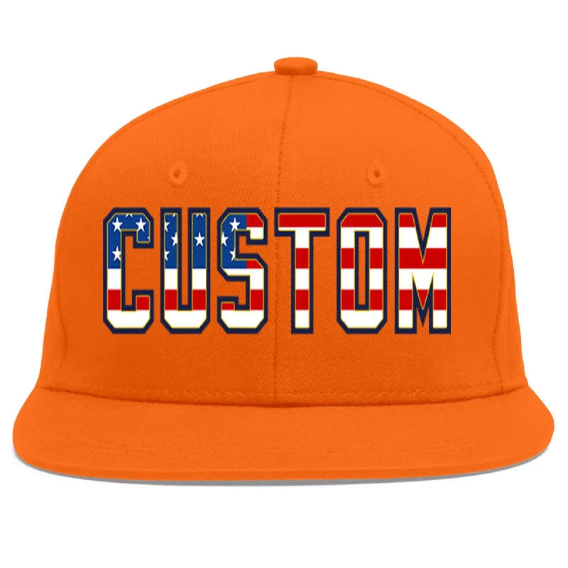 Custom Orange Vintage USA Flag-Gold Flat Eaves Sport Baseball Cap