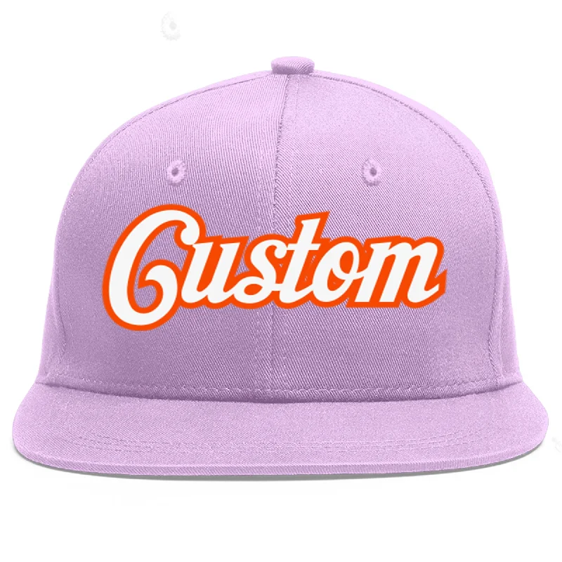 Custom Light Purple White-Orange Flat Eaves Sport Baseball Cap