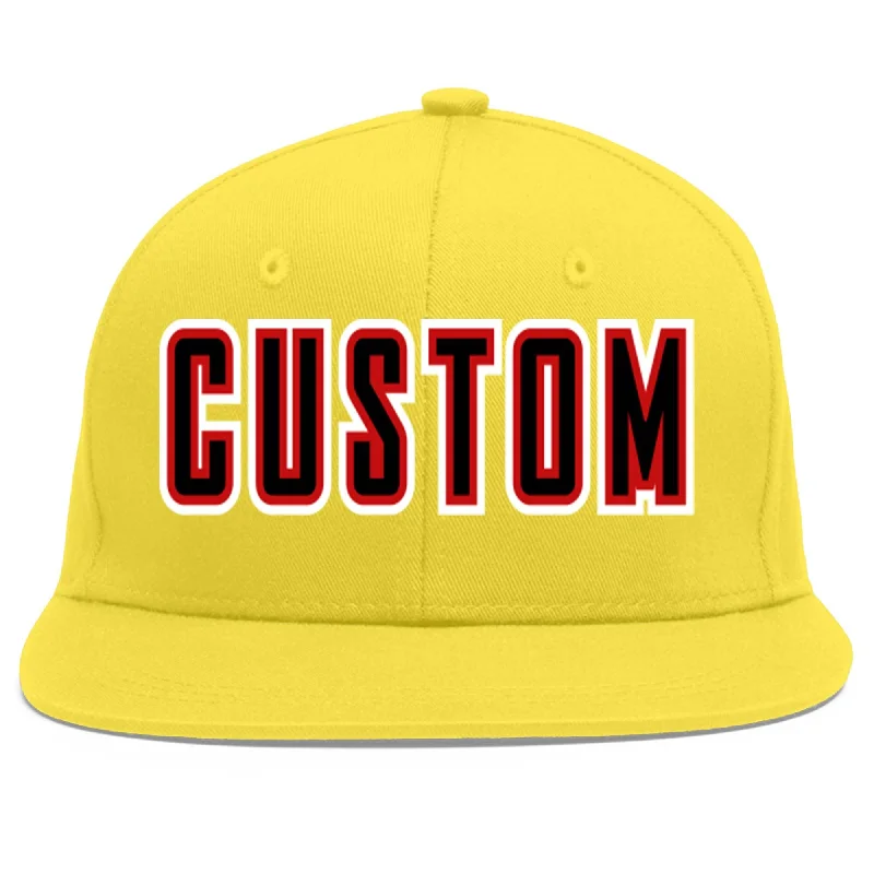 Custom Light Gold Black-Red Flat Eaves Sport Baseball Cap