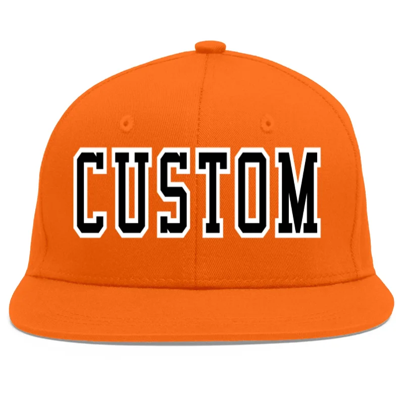 Custom Orange Black-White Flat Eaves Sport Baseball Cap