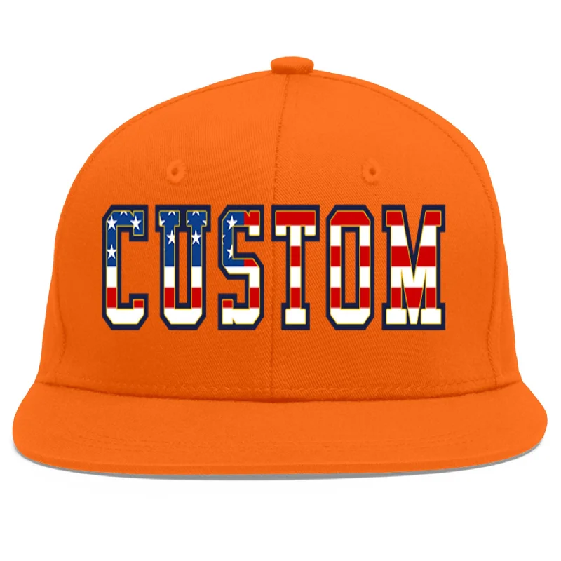 Custom Orange Vintage USA Flag-Gold Flat Eaves Sport Baseball Cap