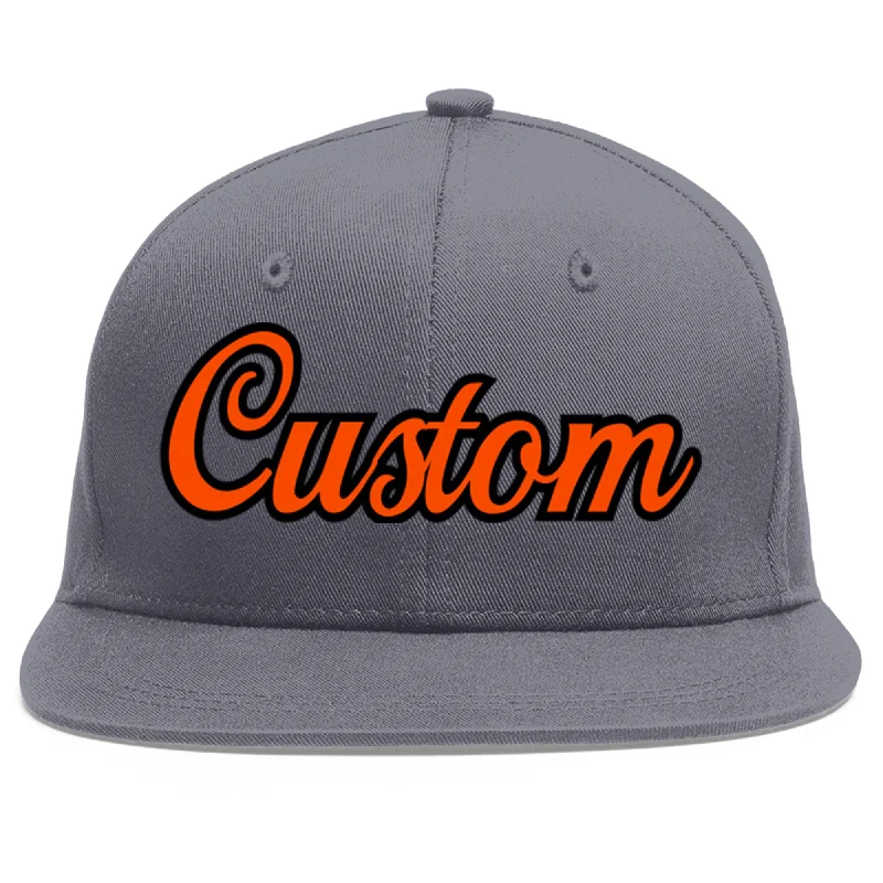 Custom Dark Gray Orange-Black Flat Eaves Sport Baseball Cap