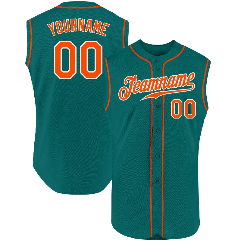 Custom Aqua Orange-White Authentic Sleeveless Baseball Jersey